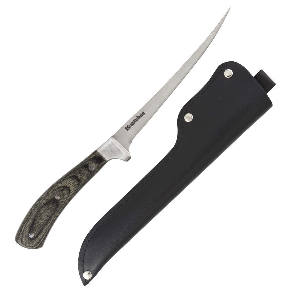 Snowbee 7" Prestige Filleting Knife with Pakka Wood Handle and Leather Sheath