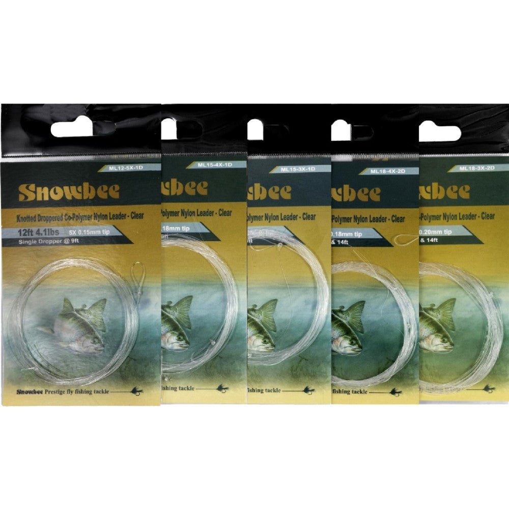 Snowbee Monofilament Knotted Leader 18ft 3X - 2 Droppers @ 10ft & 14ft