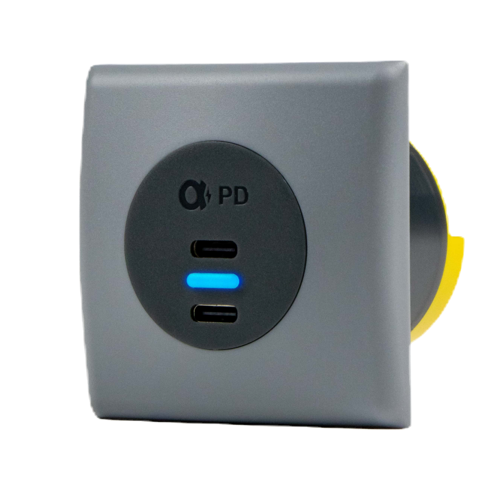 Alfatronix PDA-090CCS IP65 USB CC Double Output Charger - Square Bezel